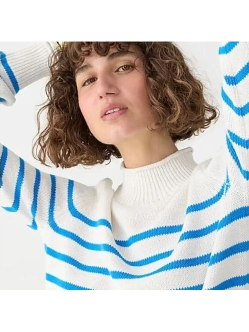 J.CREW heritage rollneck sweater stripe cream blue coastal viral prep size XS